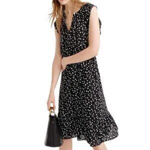 J. Crew Black & White Ditsy Floral Tea Length Dress